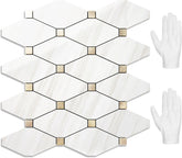 10 Sheets Peel and Stick Backsplash, Polished Dolomite PVC Mixed Metal Gold Kitchen Backsplash, Stick on Backsplash