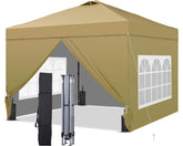 10'x10' Pop Up Canopy Tent, Portable Gazebo, Easy Up Outdoor Canopy for Events, Parties, Camping, Brown.