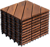 10 PCS Interlocking Deck Tiles, 12" x 12" Acacia Wood Patio Tiles with Diagonal Pattern, Weather-Resistant Snap