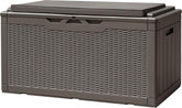 100 Gallon Deck Box Waterproof Outdoor Storage Box with Cushion | Resin Large Outdoor Storage Bench Cabinet Lockable