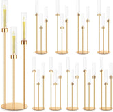 10 Set 3 Arm Candelabra Centerpiece 33.8 Inch Candle Holder Gold Candelabra Metal Floor Pillar Candlesticks for Tables Wedding Home Party Decoration