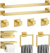10-Piece Brushed Gold Bathroom Hardware Set SUS304 Stainless Steel, 2×23.6" Towel Bars, 2 Towel Rings, 2 Toilet Paper
