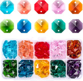 100 Pcs Glass Octagon Crystal Beads 14mm Colorful Crystal Chandelier Parts Replacement Beads DIY Lamp Hanging Pendant