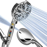 10-Mode Handheld Shower Head with Filter - 5" High Pressure Filtered Shower Head with Touch-to-Clean Nozzles, Built-In Power Jet, Stainless Steel 6ft Hose & Bracket (Polished Chrome)