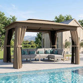 10' x 12' Outdoor Patio Gazebo, Heavy Duty Gazebo Canopy Shelter with Double Roof, Curtains, Netting, Steel Frame