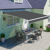 10'x8' Patio Manual Retractable Awning Fully Assembled, Dark Grey | Aluminum Frame, 280G Polyester, Water-Resistant