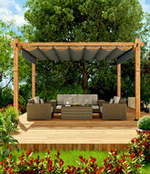 10' X 13' Outdoor Pergola with Retractable Canopy Aluminum Pergola Faux Wood Metal Pergolas Gazebo for Backyard, Deck