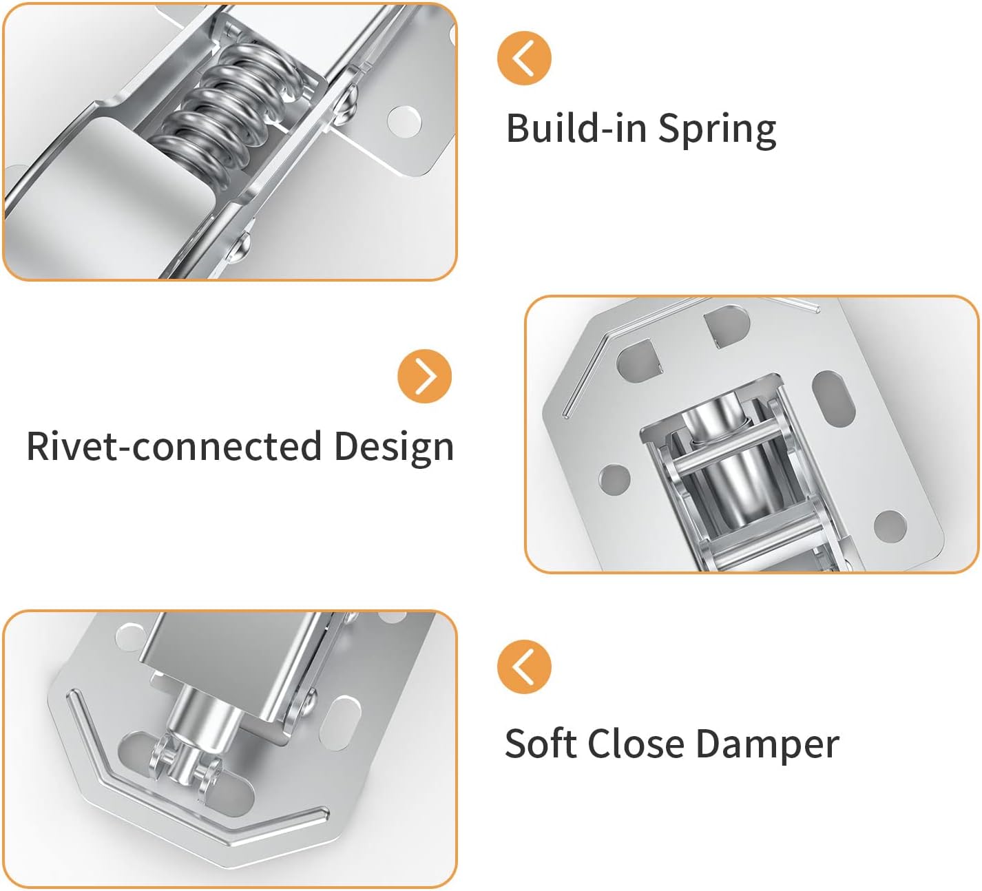 10 Pack 90 Degree Soft Close Surface Mount Spring Hinges, Easy Installation No Pre-drilled, Noiseless Frameless Hidden