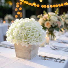 10" Artificial Hydrangea Flower in Planter for Table Centerpiece(White) | No Assembly Needed, Silk Faux Flowers in