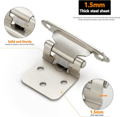 10 Pack 5 Pairs 1/2 Inch Overlay Cabinet Door Hinges Kitchen Satin Nickel Semi-Concealed Face Mount Self-Closing