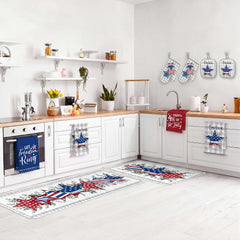 10 Pcs Patriotic Kitchen Decor and Accessories Set Star Pattern 4th of July Kitchen Towels Pot Holders Oven Mitts