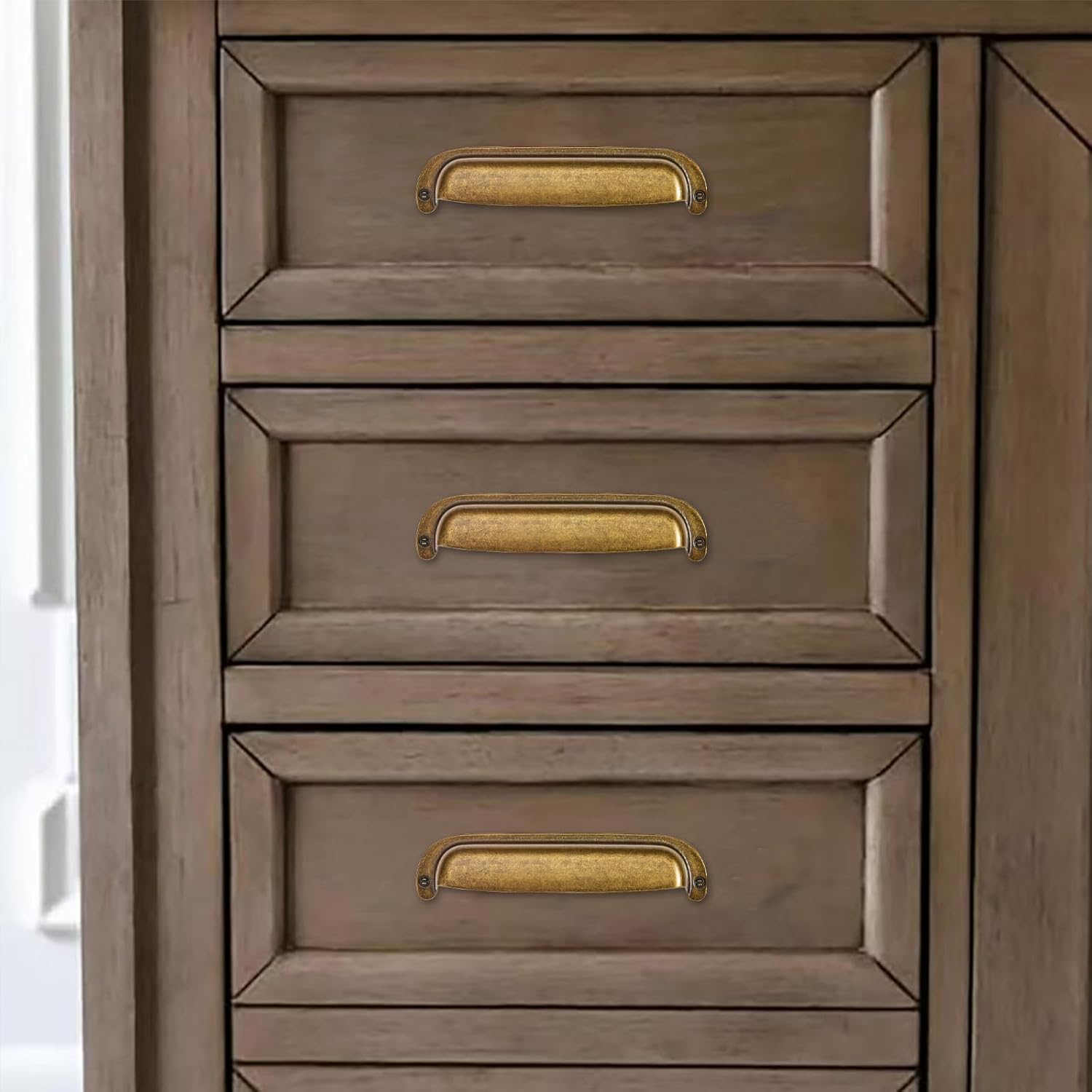 10 Pack 3"(76mm) Hole Center Vintage Drawer Retro Pulls Antique Brass Cabinet Bin Cup Pulls Bathroom Hardware Cabinet