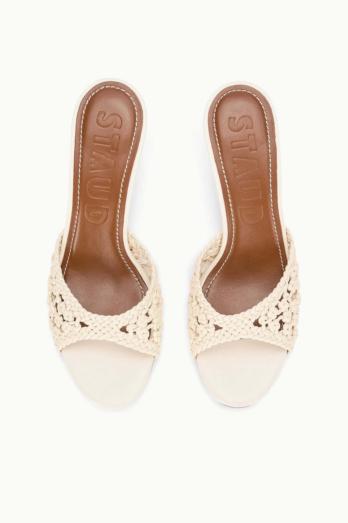 BRIGITTE LEATHER MULE | CREAM WOVEN